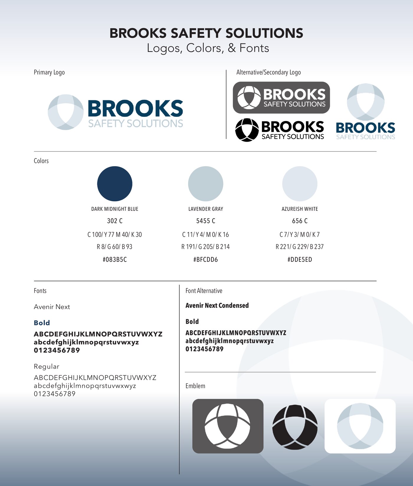 Brooks Safety Solutions brand guide — logos, colors, and fonts