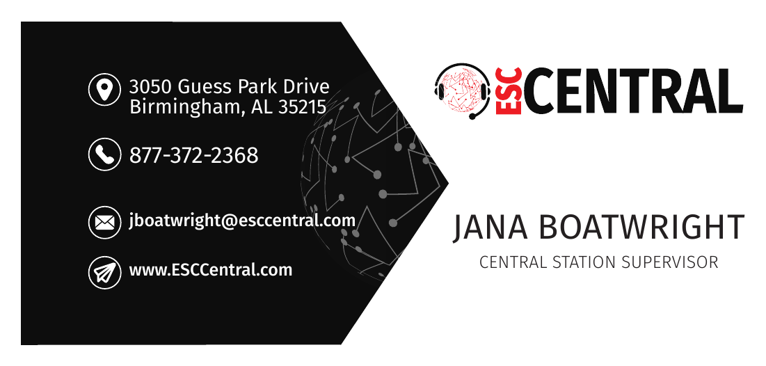 Business card for Jana Boatwright, Central Station Supervisor at ESC Central