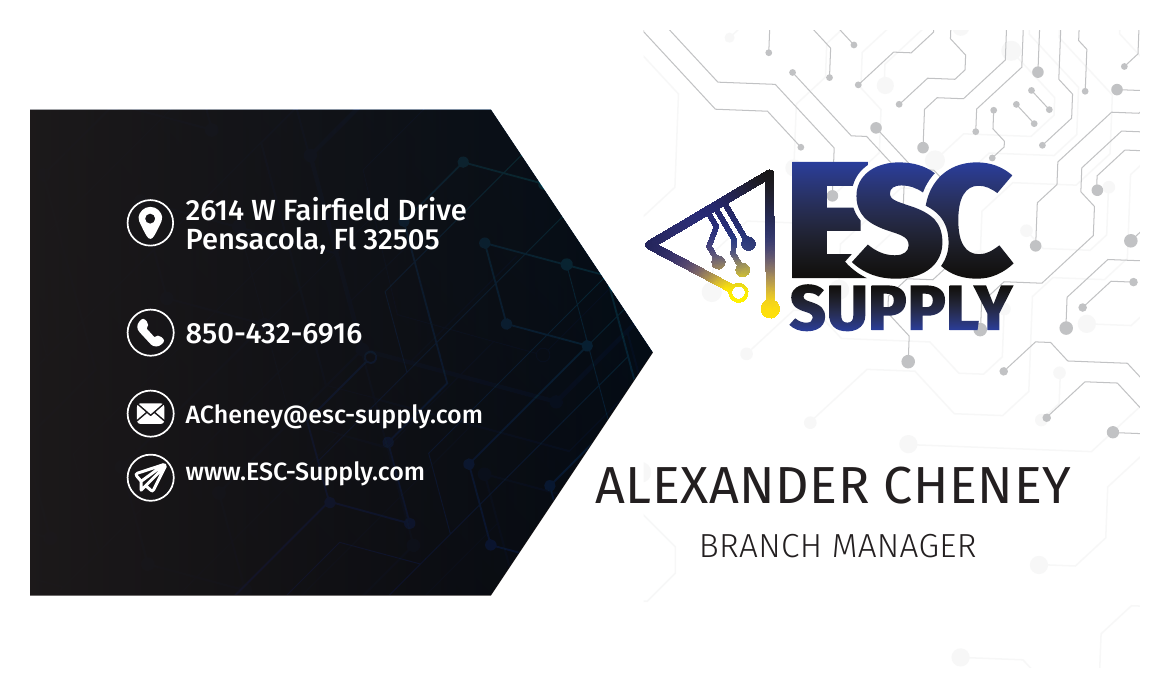 Business card for Alexander Cheney, Branch Manager at ESC Supply