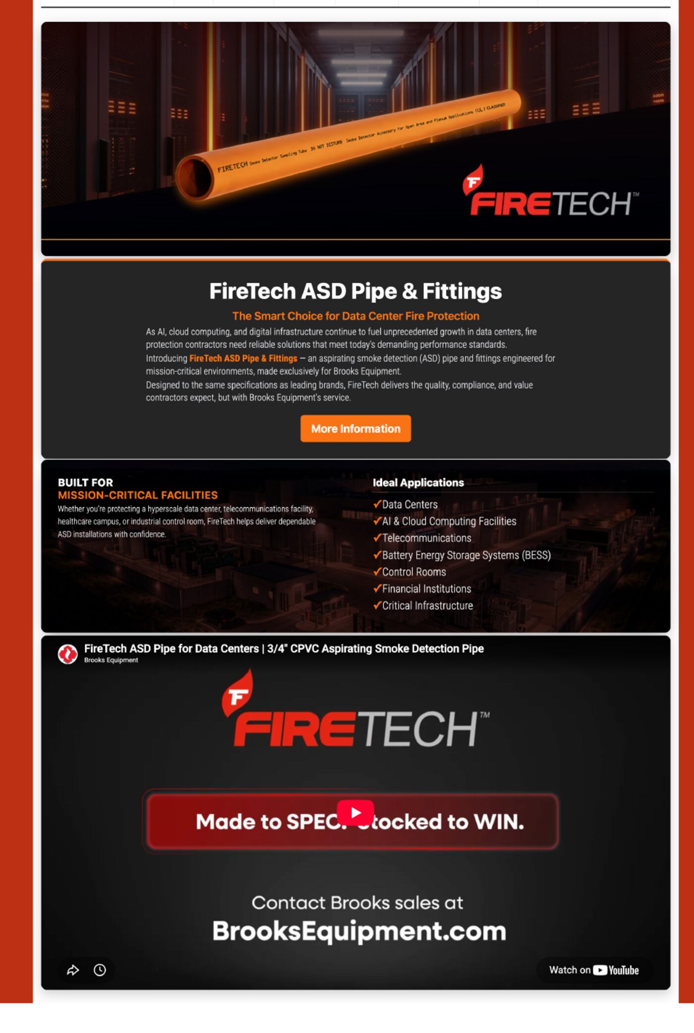 FireTech ASD Pipe and Fittings landing page on BrooksEquipment.com