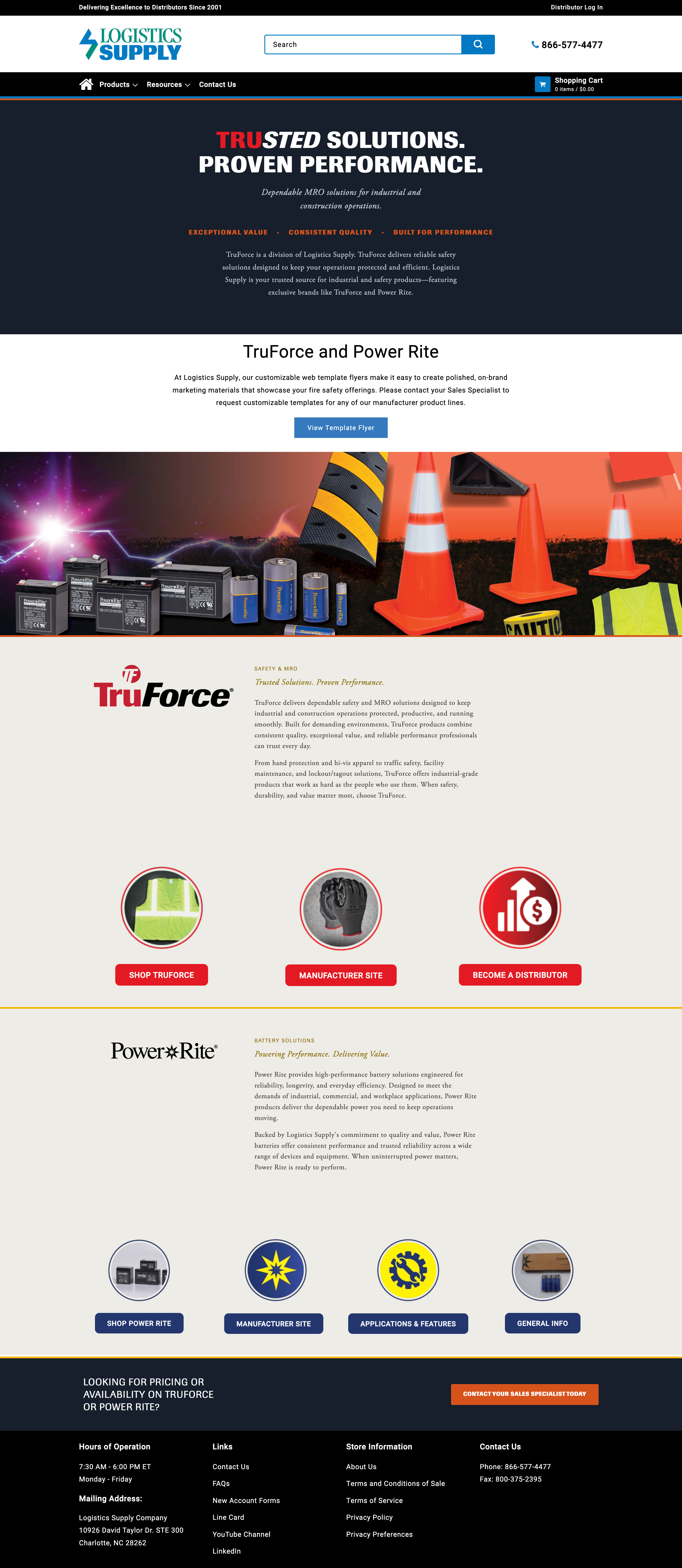 Logistics Supply brands page featuring TruForce and Power Rite