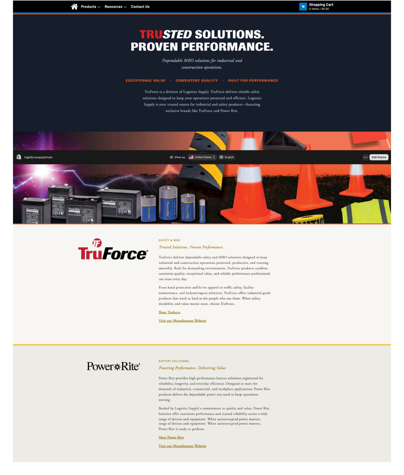 Logistics Supply brands page featuring TruForce and Power Rite